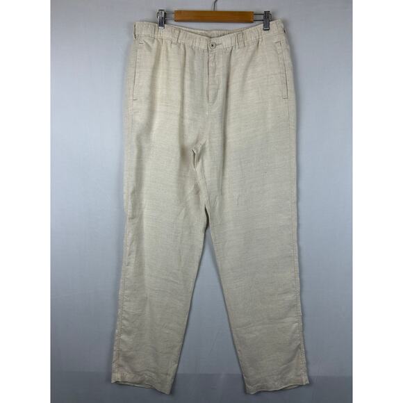 Tommy Bahama Relax Linen Pants Button Front Elastic Waist Cream Men's Size L - Picture 1 of 9